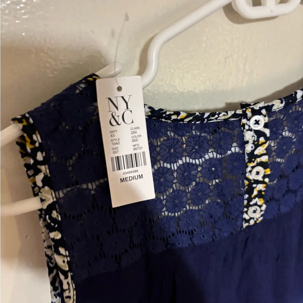 New York & Company Blue Sleeveless Tie Front Blouse